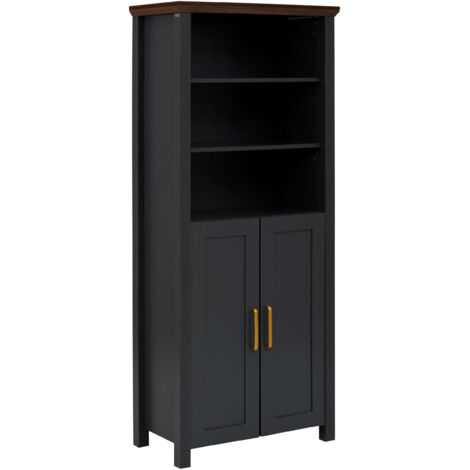Marion-Bibliothèque avec 2 Portes en Gris Aspect Bois