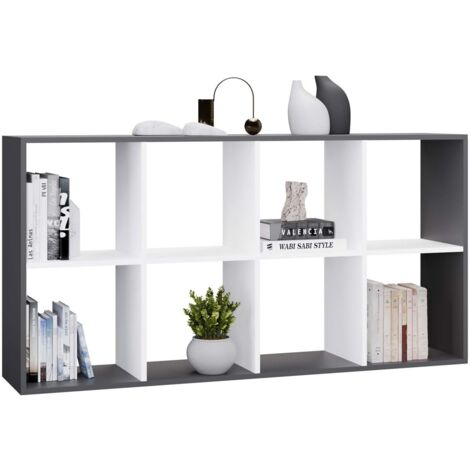 MARION - Estantería modular de 8 cubos - Librería de 8 compartimentos - 147 x 30 x 75 cm - Antracita y blanco