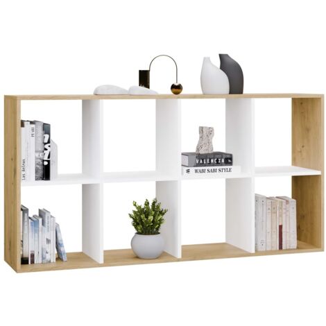 MARION - Étagère modulable 8 cubes - Bibliothèque 8 cases - 147x30x75 cm - Artisan et Blanc