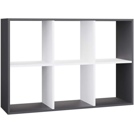 MARION - Scaffale modulabile a 6 cubi - Libreria a 6 scomparti - 110x30x75 cm - Antracite e bianco