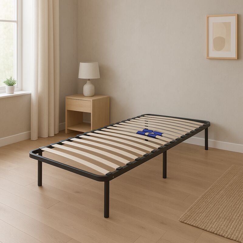 King Of Dreams - Sommier 140x190 cm Noir Cadre à lattes Renforcé - Compatible avec tous matelas - Soutien réglable - 17 lattes en 9mm - Structure