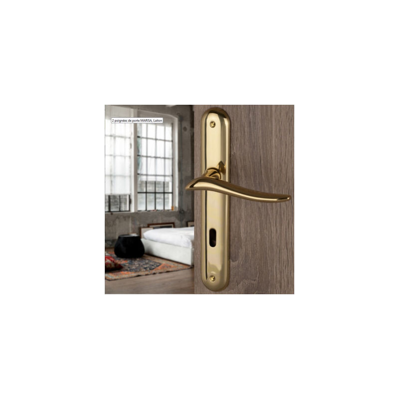 Ouvre&deco - Poignée de porte intérieure design en laiton poli sur plaque Clé l entraxe 195 mm, marisa