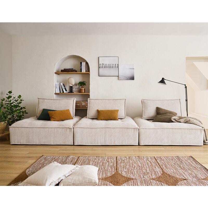 Lisa Design - Marisol - canapé modulable droit 3 places - velours texturé - beige