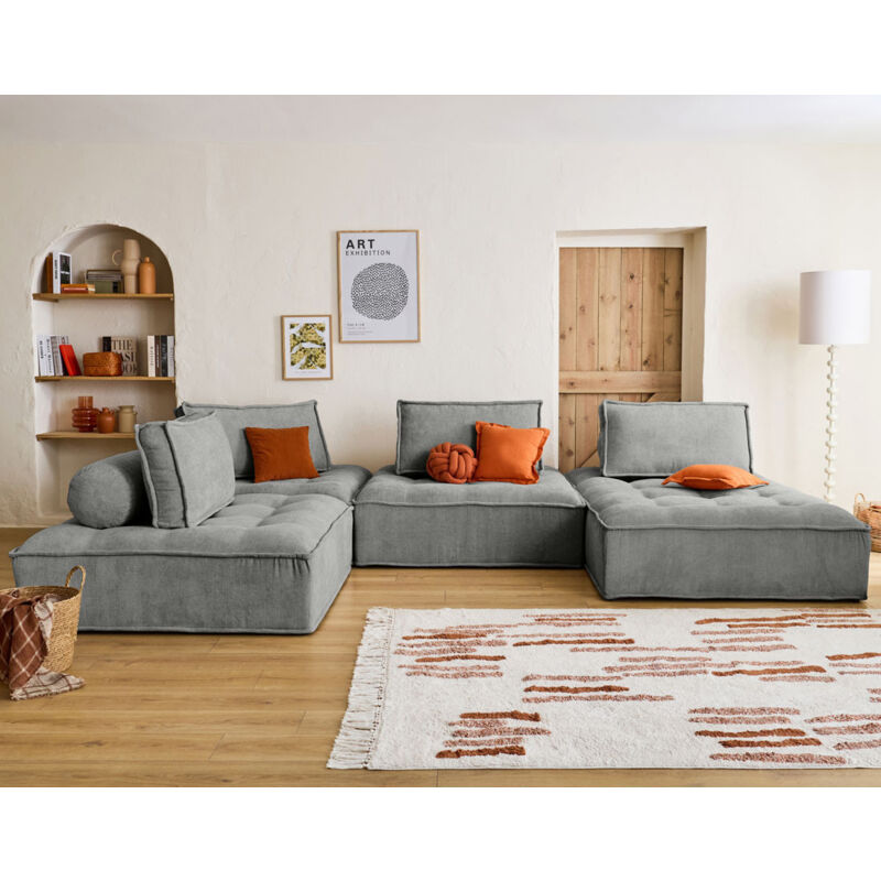 Bestmobilier - Marisol - canapé panoramique modulable 7 places - velours texturé - gris
