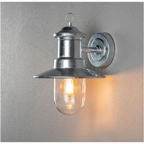Maritime LED Außenwandlaterne galvanisierter Stahl & klares Glas, Höhe 30,5cm