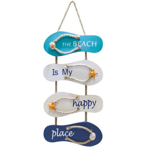 Maritime Strand-Flip-Flop-Dekoration, Flip-Flop-Wandanhänger, Holzpantoffeln-Dekoration, Wanddeko, Türhänger, Strand-Thema-Deko für Zuhause, Weiß, Blau