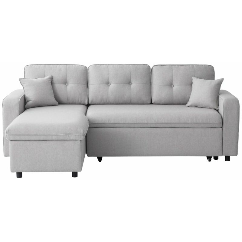 Loungitude - marius - Canapé d'angle convertible réversible en tissu - Gris clair