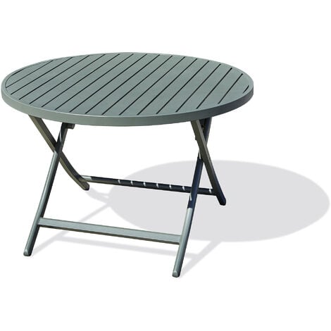 MARIUS - Table de jardin ronde pliante en aluminium vert kaki - CITY GARDEN