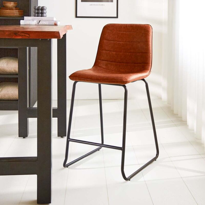 Dimehouse Industrieller Barhocker Cognac Mark Pu - Sitzhöhe 65 Cm - Ohne