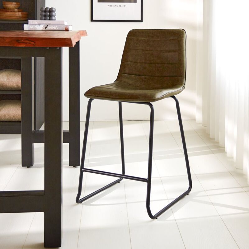 Dimehouse Industrieller Barhocker Green Mark Pu - Sitzhöhe 65 Cm - Ohne