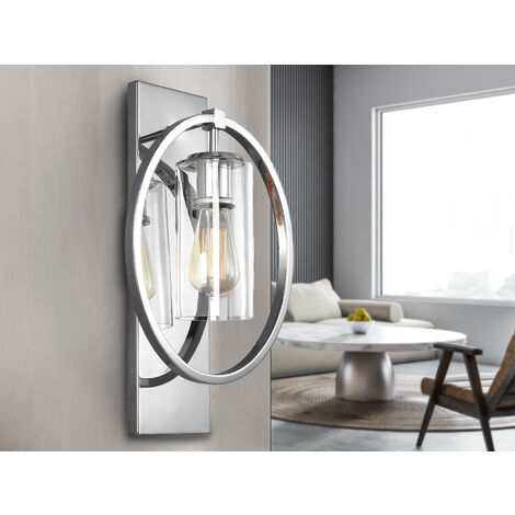 Markante LED Wandleuchte aus massivem Stahl in Chrom mit Glas, Höhe 46cm