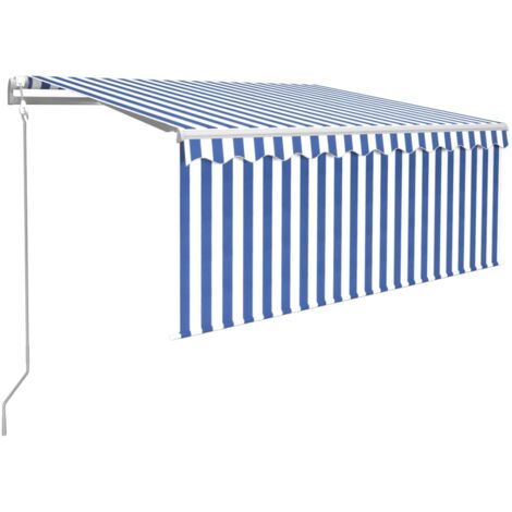 Markise Automatisch mit Rollo LED Windsensor 3,5x2,5m Blau Weiß vidaXL