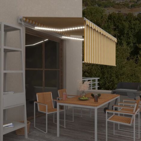 Markise Automatisch mit Rollo LED Windsensor 3,5x2,5m Gelb Weiß