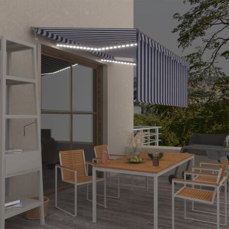Markise Automatisch mit Rollo LED Windsensor 3x2,5m Blau Weiß