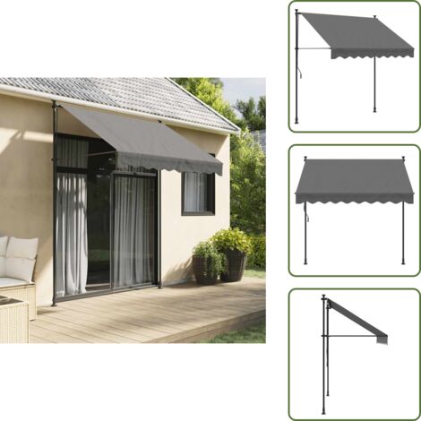Markise Einziehbar Anthrazit 200x150 cm Stoff und Stahl - Markise - Ausziehbarer Sonnenschutz - Gartensonnenschirm - Terrassendach - Anthrazit