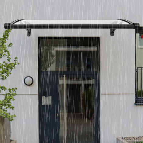 Markise für Türeingang mit Ablaufspüle, Markisen für Türen, Fensterüberdachung außen mit Kunststoff-Stahlhalterung, Polycarbonat-Abdeckung, UV-Schutz, Regen, Schneeschutz für Haus
