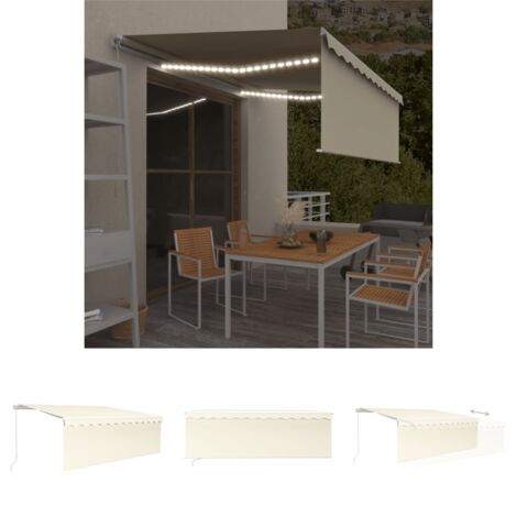 Markise mit Rollo - vidaXL Markise Manuell Einziehbar mit Rollo & LED 4x3 m Creme - Außenmarkise