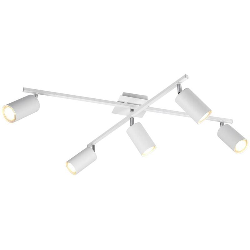 Frankystar - Marley Plafonnier 2 Barres Orientables 5 Spots Cylindre Métal Blanc l. 77,5Cm