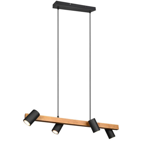 MARLEY SOSPENSIONE RETTANGOLARE CON BARRA LEGNO 4 CILINDRI NERO OPACO L. 80CM  4 LUCI ATTACCO GU10