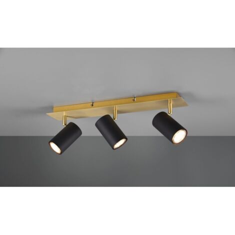 Marley Spot Or Rectangulaire Plaque 3 Spots Cylindriques Noirs Ajustables Trio Eclairage