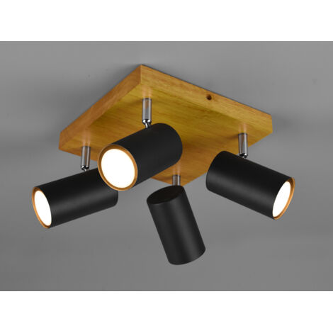 Marley Spotlight 4 Spot GU10 Schwarz und Holz 22x22 cm Trio Beleuchtung