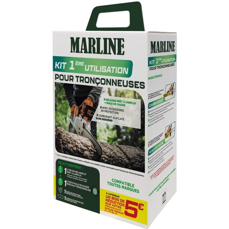 Marline - Kit 1ere utilisation tronçonneuse 2 Temps - Mélange sans benzène + huile de chaîne + accessoires