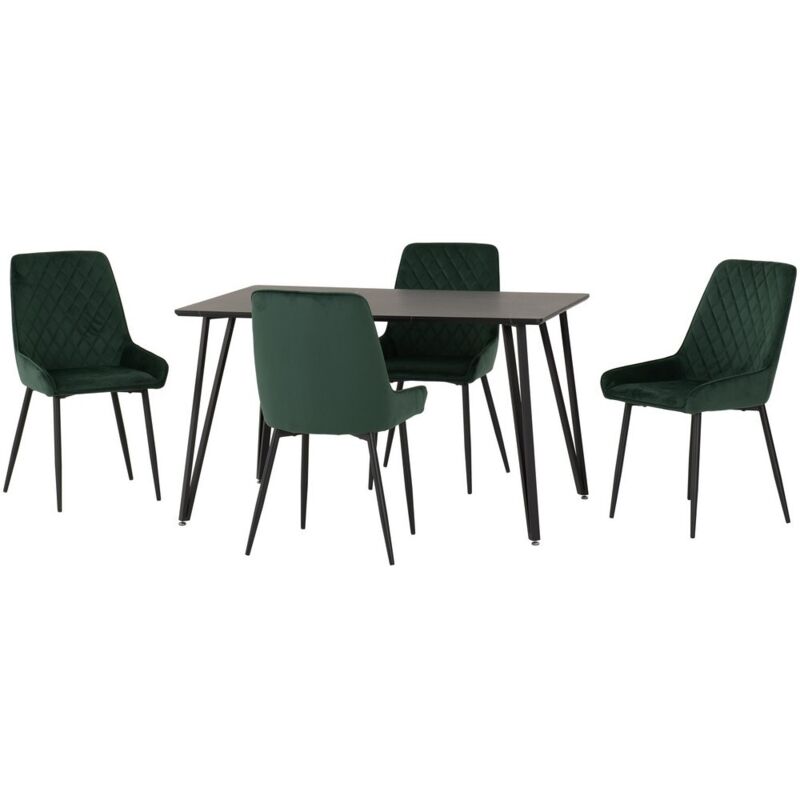 Marlow & Avery Indoor Dining Set with 4 Chairs - Black Marble/Emerald Green Velvet
