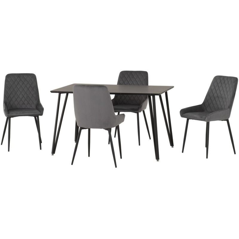 Marlow & Avery Indoor Dining Set with 4 Chairs - Black Marble/Grey Velvet