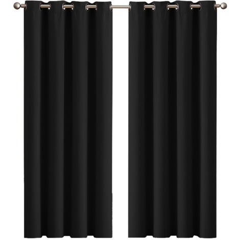 Marlow Blockout Curtains Panel 2x Blockot Eyelet Ring Top Black for Living Room