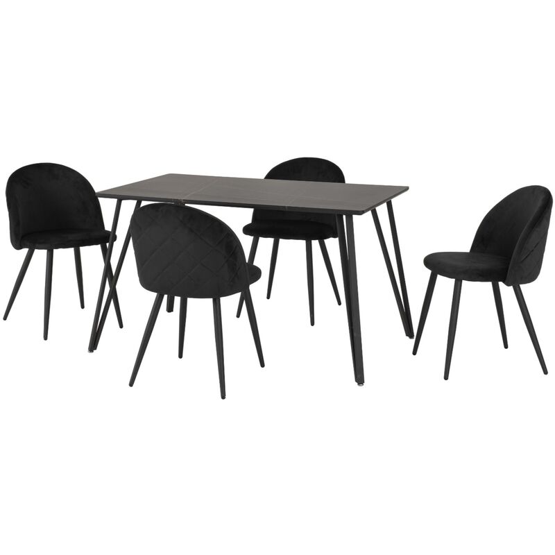 Marlow Dining Set Black Marble Effect 4 Black Velvet Chairs