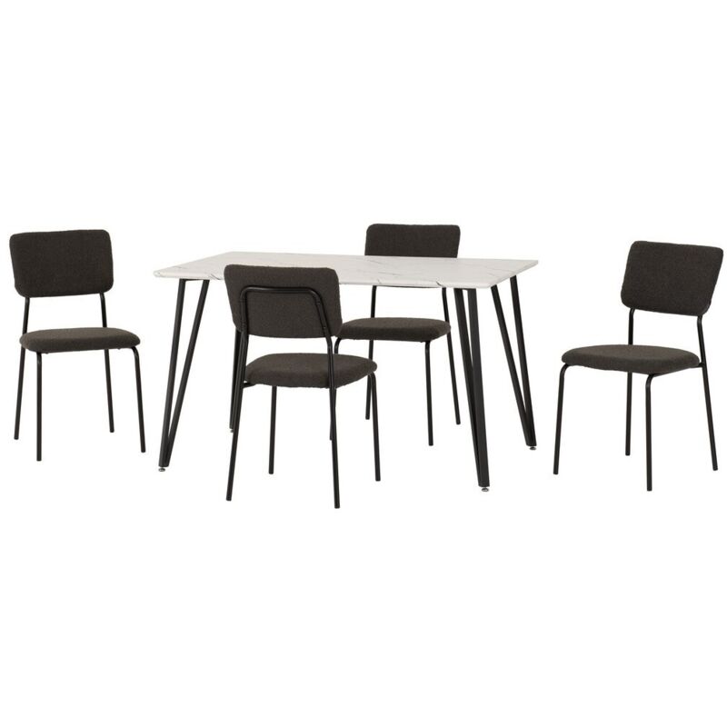 Marlow & Sheldon Indoor Dining Set with 4 Chairs - White Marble/Grey Boucle Fabric