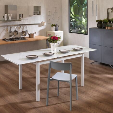 Marlow, Tavolo allungabile con top in Vetro temperato Bianco (80cm X 130/200cm H. 75cm)  Duzzle