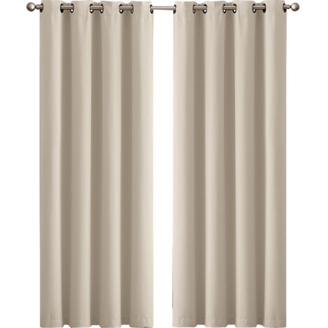 Marlow Thermal Blockout Curtains 2x Eyelet Ring 167x183cm Beige Machine Washable
