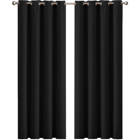 Marlow Thick Blockout Curtains 2x Thermal Eyelet Ring 167x183cm Black Washable