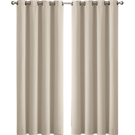 Marlow2x Blockout Curtains Panels 3 Layers Eyelet Room Darkening 117x137cmBeige