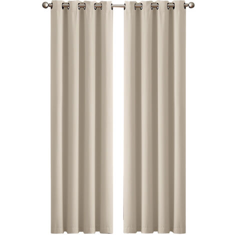 Marlow2x Blockout Curtains Panels 3 Layers Eyelet Room Darkening 117x183cmBeige