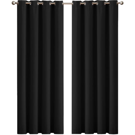 Marlow2x Blockout Curtains Panels 3 Layers Eyelet Room Darkening 167x183cm Black