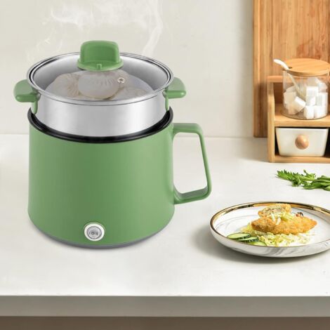 Marmite électrique antiadhésive de 1,7 L, multicuiseur électrique à double réglage de puissance pour les sautés, les steaks, les pâtes, les ramen, les dortoirs (vert)