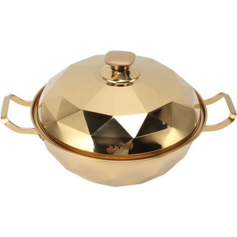 Marmite Vapeur 2 Étages en Acier Inoxydable 201, Casserole Polyvalente avec Couvercle et Poignée Dorée pour Cuisine