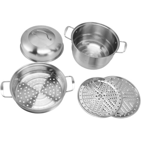 Marmite vapeur inox 3 niveaux avec poignées et couvercle en verre trempé - Cuisson vapeur saine