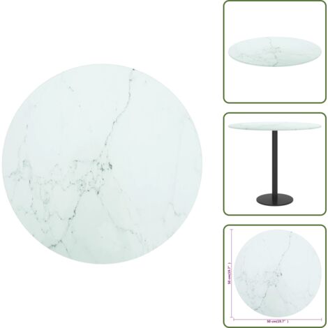 Mármol - vidaXL Tablero de mesa diseño mármol vidrio templado blanco Ø50x0,8 cm - Vidrio templado