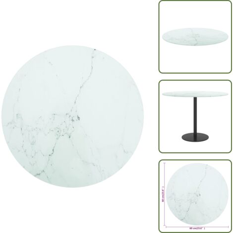 Mármol - vidaXL Tablero de mesa diseño mármol vidrio templado blanco Ø60x0,8 cm - Mesa de comedor blanco