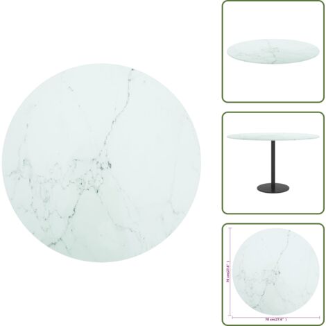 Mármol - vidaXL Tablero de mesa diseño mármol vidrio templado blanco Ø70x0,8 cm - Vidrio templado