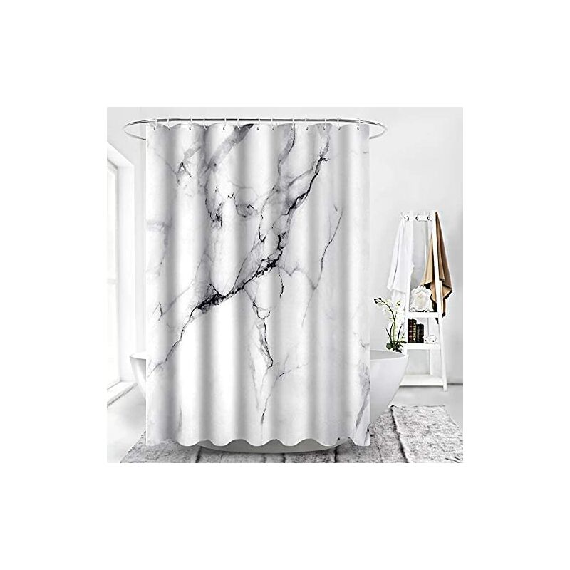 Marmor Stoff Duschvorhang extra lange weiße und graue Stoff Duschvorhang Set schickes 3D Riss Design mit robustem und wasserabweisendem modernen