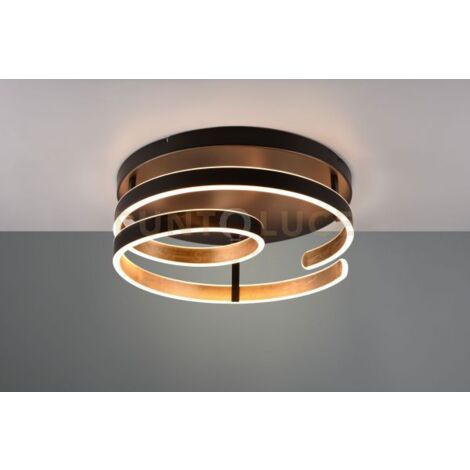 MARNIE PLAFONIERA LED 58W 6800lm, 3000K  METALLO NERO E ORO A SPIRALE DIMMERABILE CON INTERRUTTORE D. 55CM