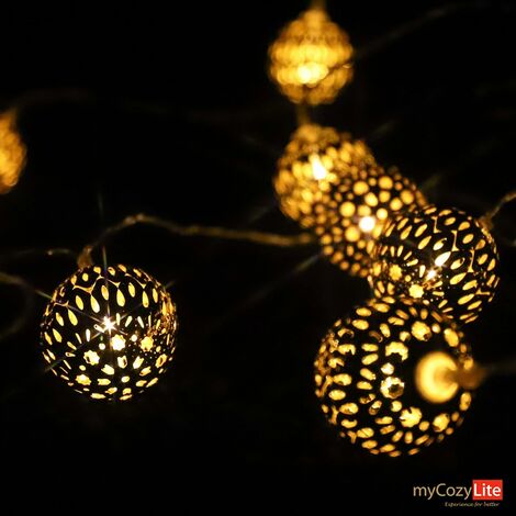 Marokkanische Lichterketten, batteriebetrieben, 20 goldene Metall-Lichtkugeln für Heimdekoration, Hochzeitsfeier, Weihnachten, drinnen, draußen, multifunktional mit Timer, 3 Meter – MODOU