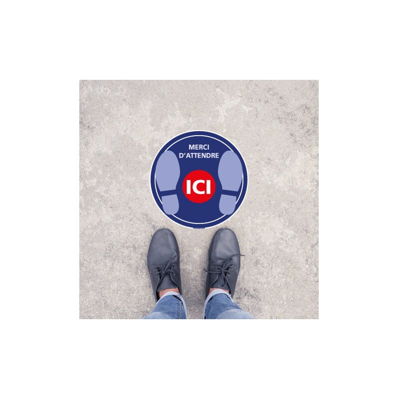 Marquage au sol covid 19 coronavirus - merci d'attendre ici (O0169) - Diamètre 450 mm
