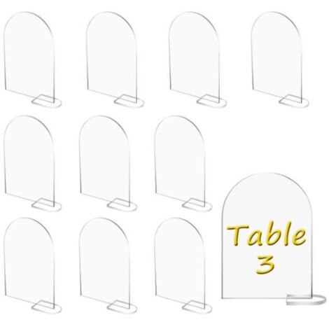 Marque place - Transparent - 10 cartes - Acrylique - Réutilisable - Support inclus