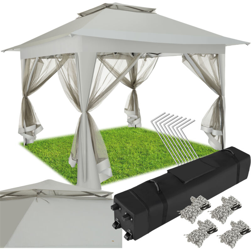 Tectake - Gazebo Carabobo - 3.64 x 3.64 x 2.94 m, 4 side panels , water-repellent roof, uv protection - Folding gazebo, pavilion, garden tent - grey