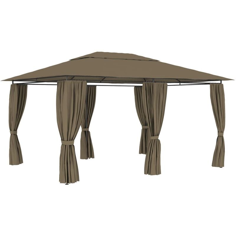 

Marquesina de jardín con cortinas gris taupe 4x3 m 180 g/m² - Gris Topo